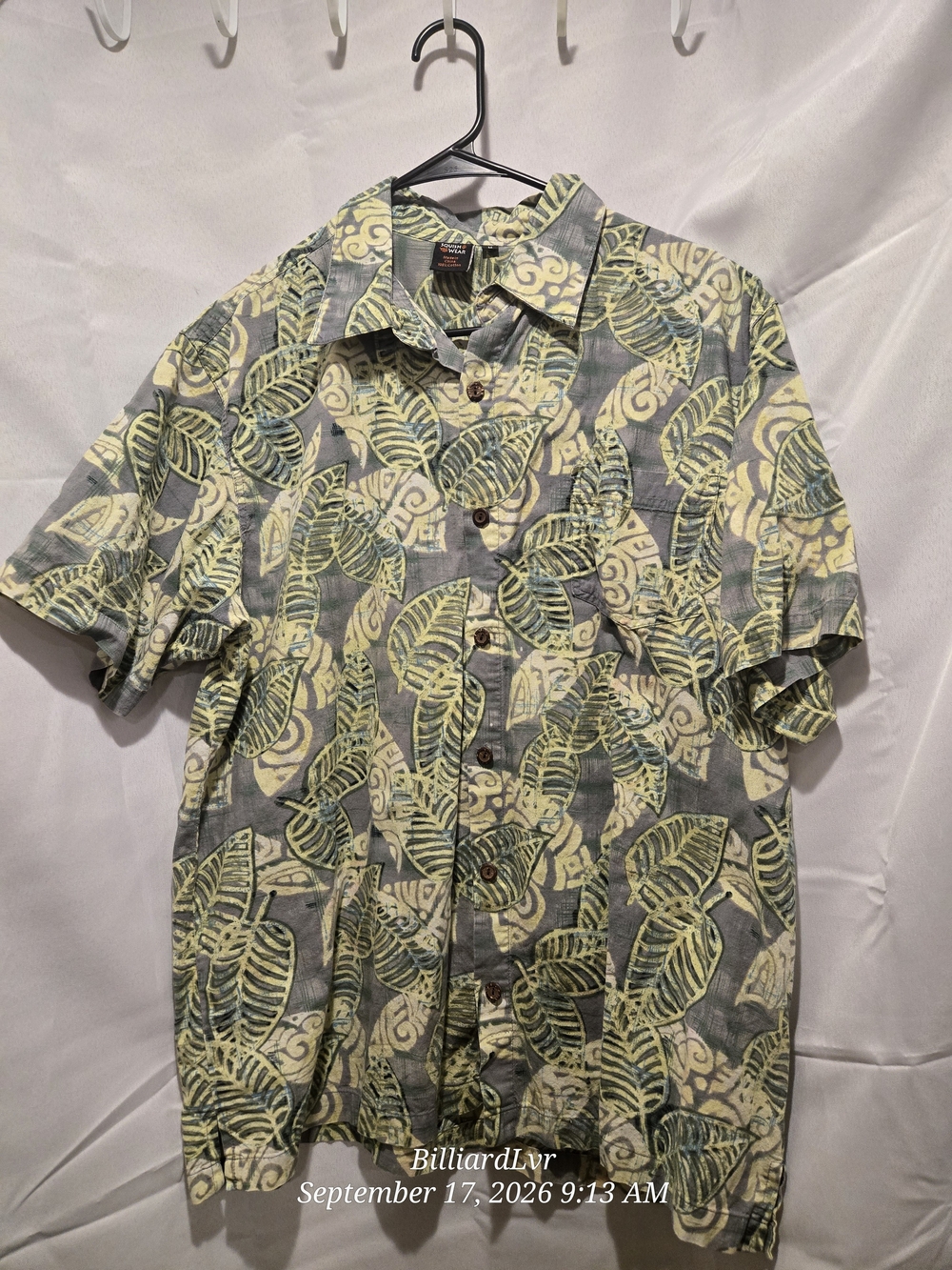 Men's Hawaiian Short-Sleeve Leaf-Print Button-Down Shirt - Green